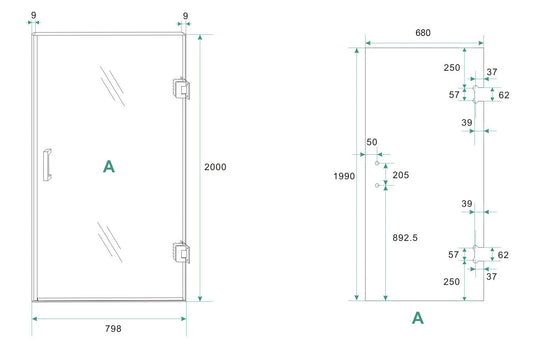 Less glas voor nisdeur rechts 700 x 2000 x 8 mm nano spiegelrook- naar helder glas