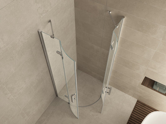 Double cabine quart de cercle avec 2 portes battantes 1000 x 1000 x 2000 x 8 mm verre nano clair/chrome