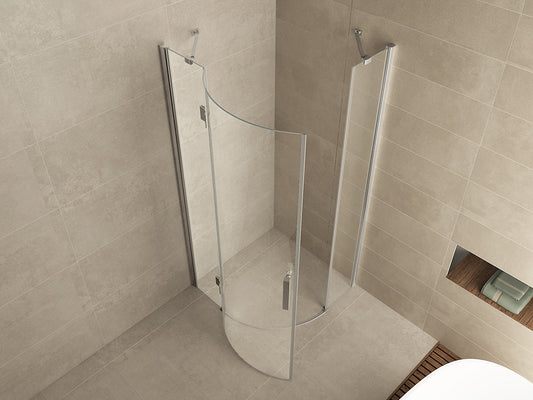 Cabine de douche quart de cercle avec 1 porte battante gauche 900 x 900 x 2000 x 8 mm verre clair/chrome