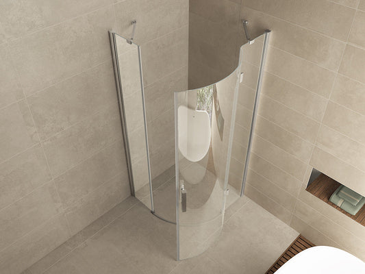 Cabine de douche quart de cercle avec 1 porte battante droite 900 x 900 x 2000 x 8 mm verre clair/chrome