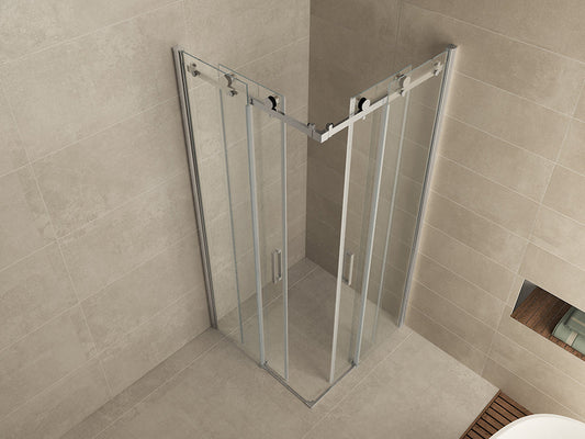 Douchecabine met hoekinstap Wiesbaden met 2 schuifdeuren 90X90X200 cm en 8 mm nanoglas