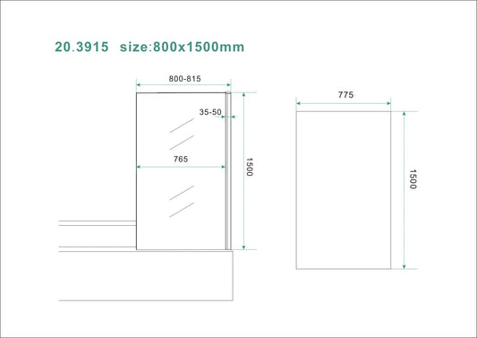 Vaste Badwand Wiesbaden 80X150 Cm met 6Mm Nano Coating