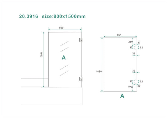 Less badwand draaibaar 800 x 1500 x 6 mm nano helder glas/chroom