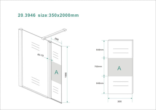 Zijwand voor inloopdouche Wiesbaden met linksscharnierend profiel en openbare band 35X200 cm, 10 mm nanoglas