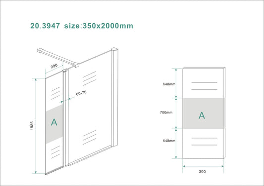 Zijwand voor inloopdouche met rechtsscharnierend profiel en openbare band Wiesbaden 35x200 cm 10 mm nanoglas