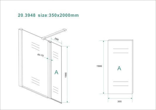Wiesbaden Zijwand voor Inloopdouche met Scharnierprofiel Links 35x200 cm 10 mm Nano Volledig Mat Glas
