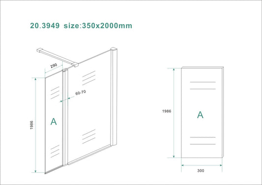 Zijwand voor inloopdouche Wiesbaden met rechtsscharnierend profiel 35X200 cm, 10 mm nano, volledig mat glas