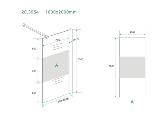Horizon Douchewand Wiesbaden 160X200Cm met 8Mm Nano Glas en Middenband