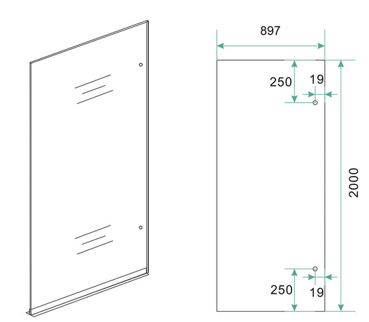 Less glasplaat rechts 900 x 2000 x 8 mm nano spiegelrook- naar helder glas
