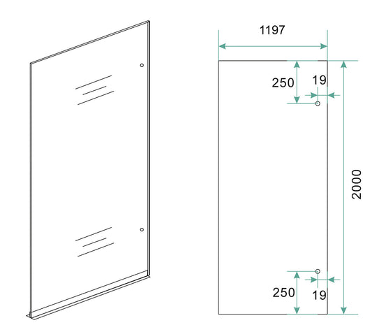 Less glasplaat rechts 1200 x 2000 x 8 mm nano spiegelrook- naar helder glas