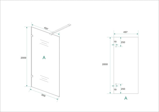 Profielloze inloopdouche Wiesbaden 50X200 Cm met 8 mm nanoglas