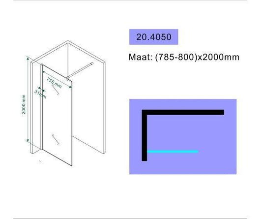 Promotie Wiesbaden Douchewand | Nanocoating | Wissen | 80x200 | Inloopdouche