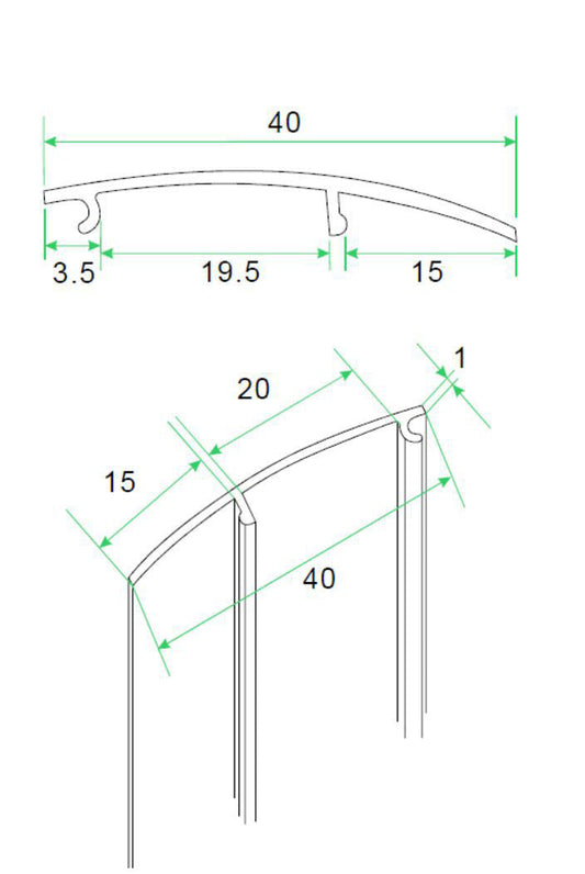 bande de recouvrement en aluminium 200cm profil mural type 1 (ancien)
