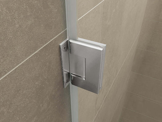 Scharnierset und Griff für rahmenlose Nischentür Wiesbaden Less in gebürstetem Stahl