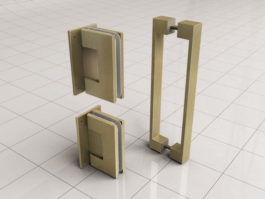 Profiellose Nischentürscharnierset und Handgriff Wiesbaden Minder gebürstetes Messing