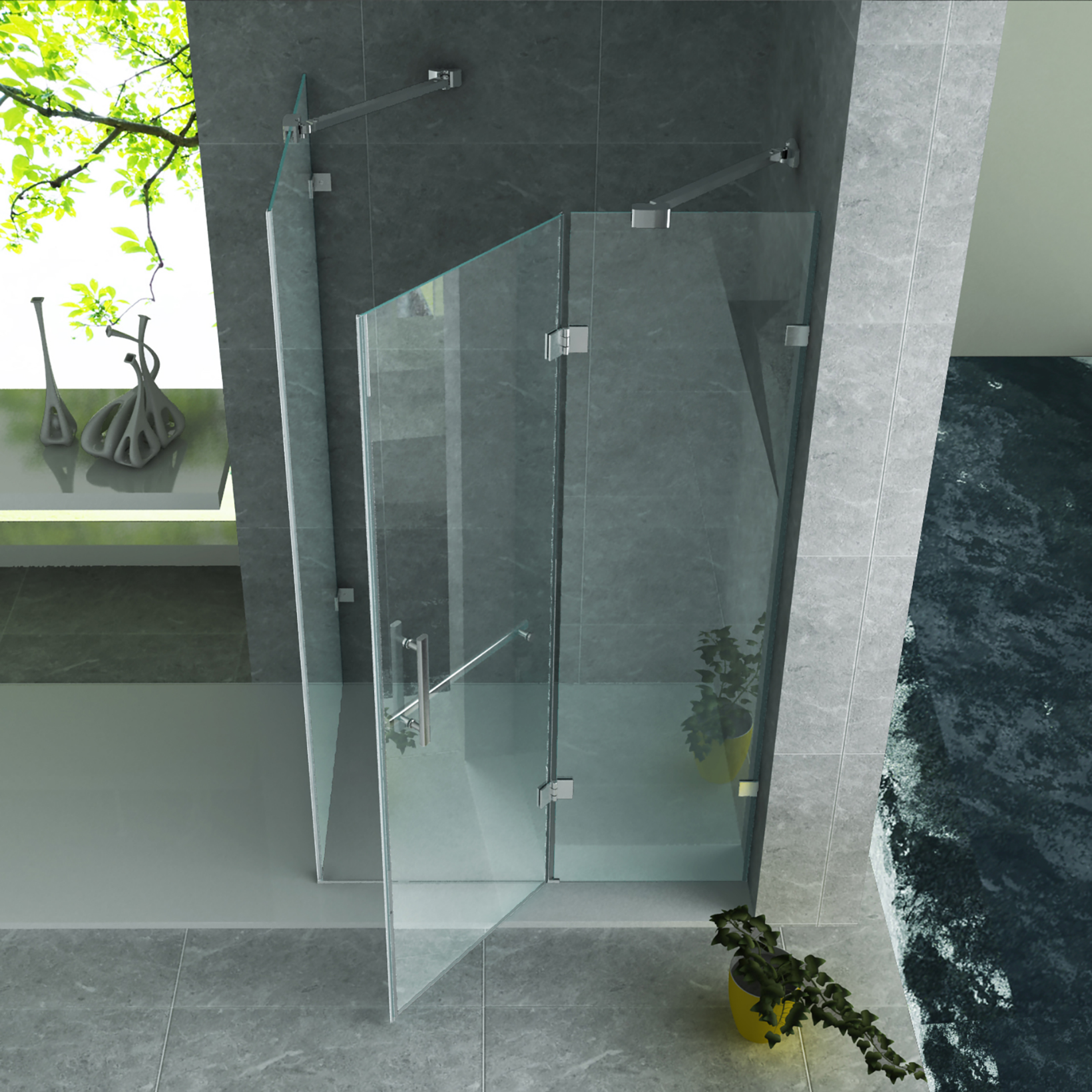 ALONI Douchecabine met Draaideur, Vast Wandje en Zijwand – 8 mm Veiligheidsglas – Helder Glas – Omkeerbaar