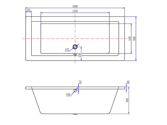 Santino SQ inbouw duo ligbad 180x80x49 cm acryl glans wit