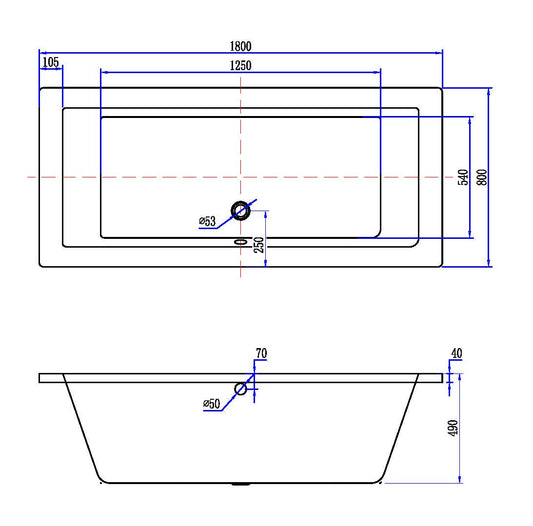 Santino SQ inbouw duo ligbad 180x80x49 cm mat wit