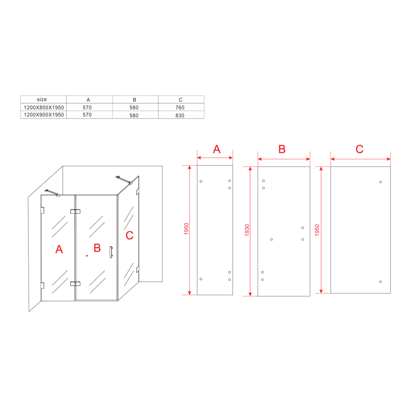ALONI Douchecabine met Draaideur, Vast Wandje en Zijwand – 8 mm Veiligheidsglas – Helder Glas – Omkeerbaar