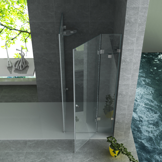 ALONI Douchecabine met Draaideur, Vast Wandje en Zijwand – 8 mm Veiligheidsglas – Helder Glas – Omkeerbaar