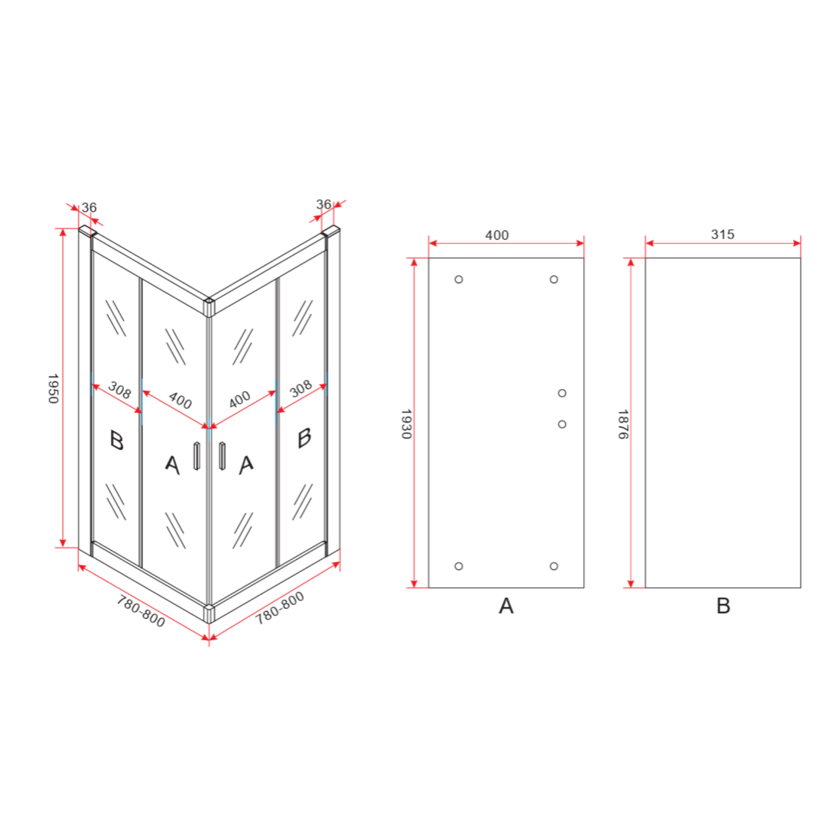 ALONI Douchecabine Hoekinstap met 2 Schuifdeuren – 6 mm Veiligheidsglas – Helder Glas – Omkeerbaar