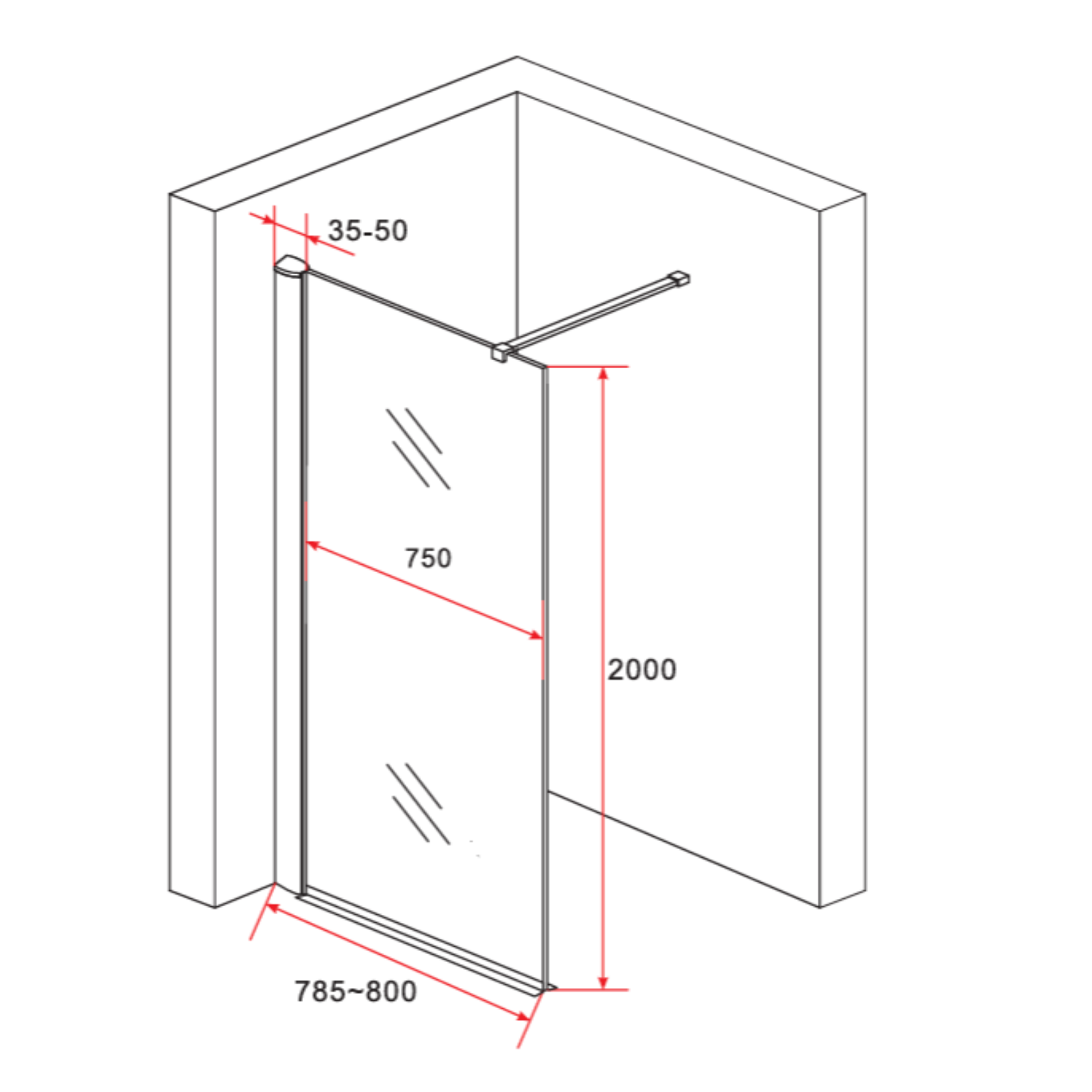 ALONI inloopdouchewand half mat – 8 mm veiligheidsglas