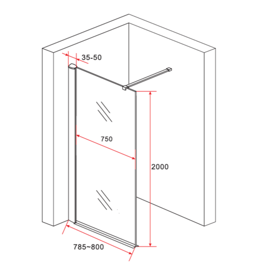 ALONI inloopdouchewand half mat – 8 mm veiligheidsglas