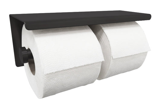 Dubbele Toiletrolhouder Wiesbaden met Plateau Plank Mat Zwart