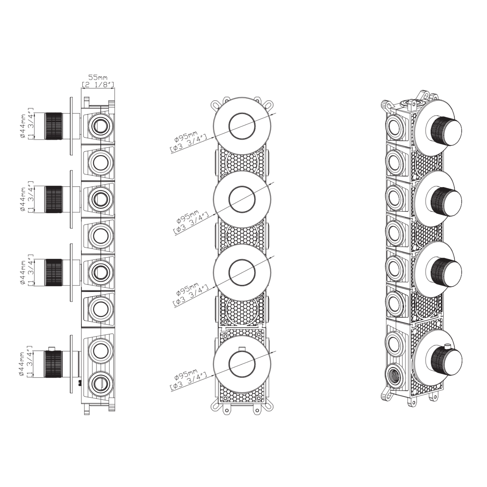 ALONI Stria afbouwdeel douchemengkraan – 3-weg – thermostatisch