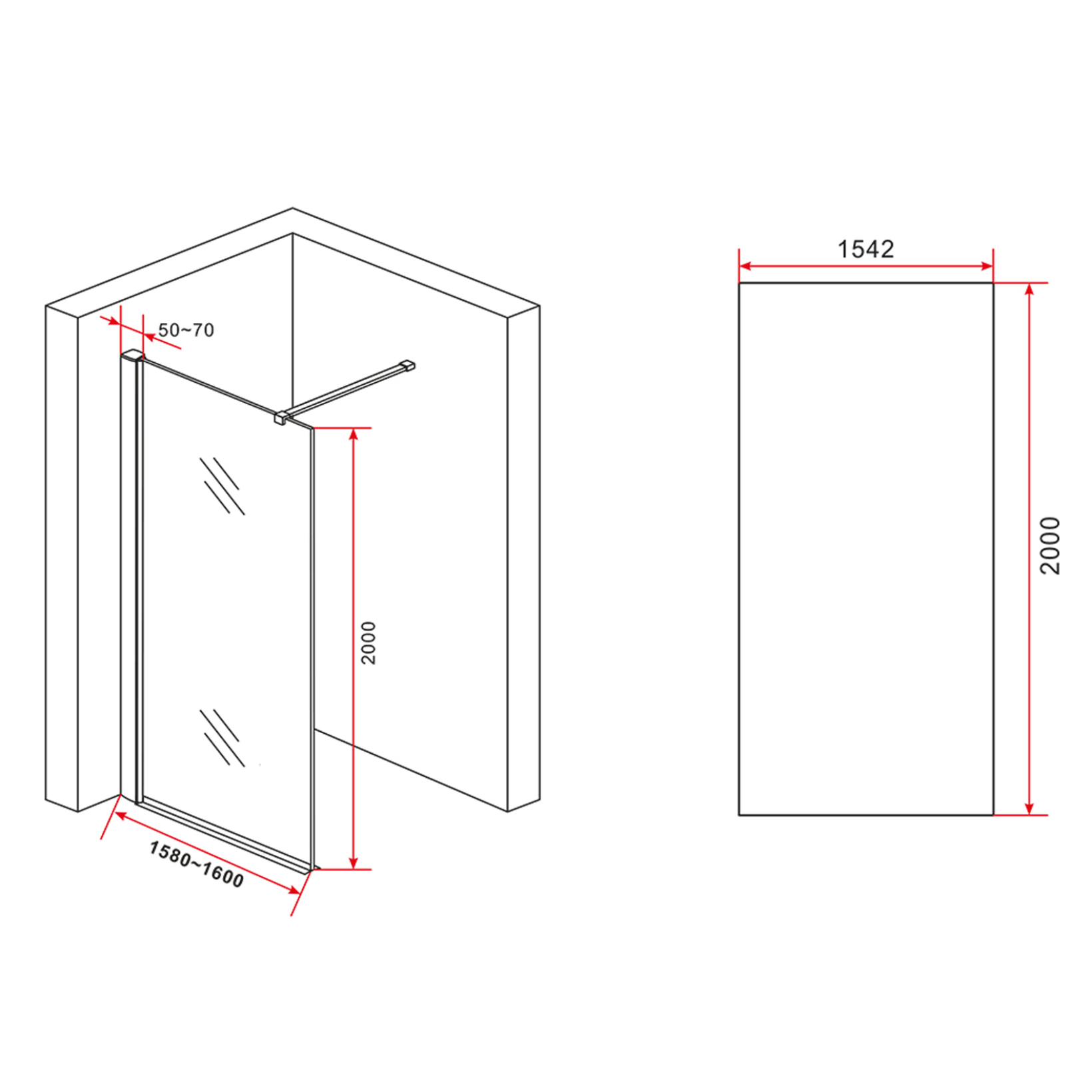 ALONI inloopdouchewand – 10 mm veiligheidsglas