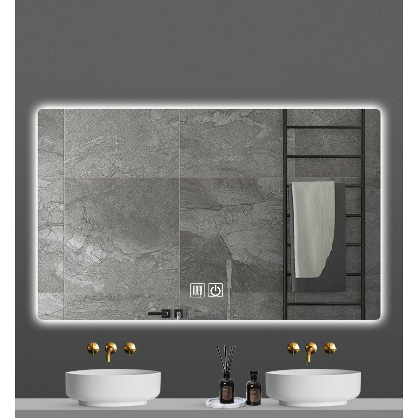 ALONI QUEEN RECHTHOEKIGE LED-SPIEGEL MET VERWARMING & ANTI-CONDENS (120x60CM)