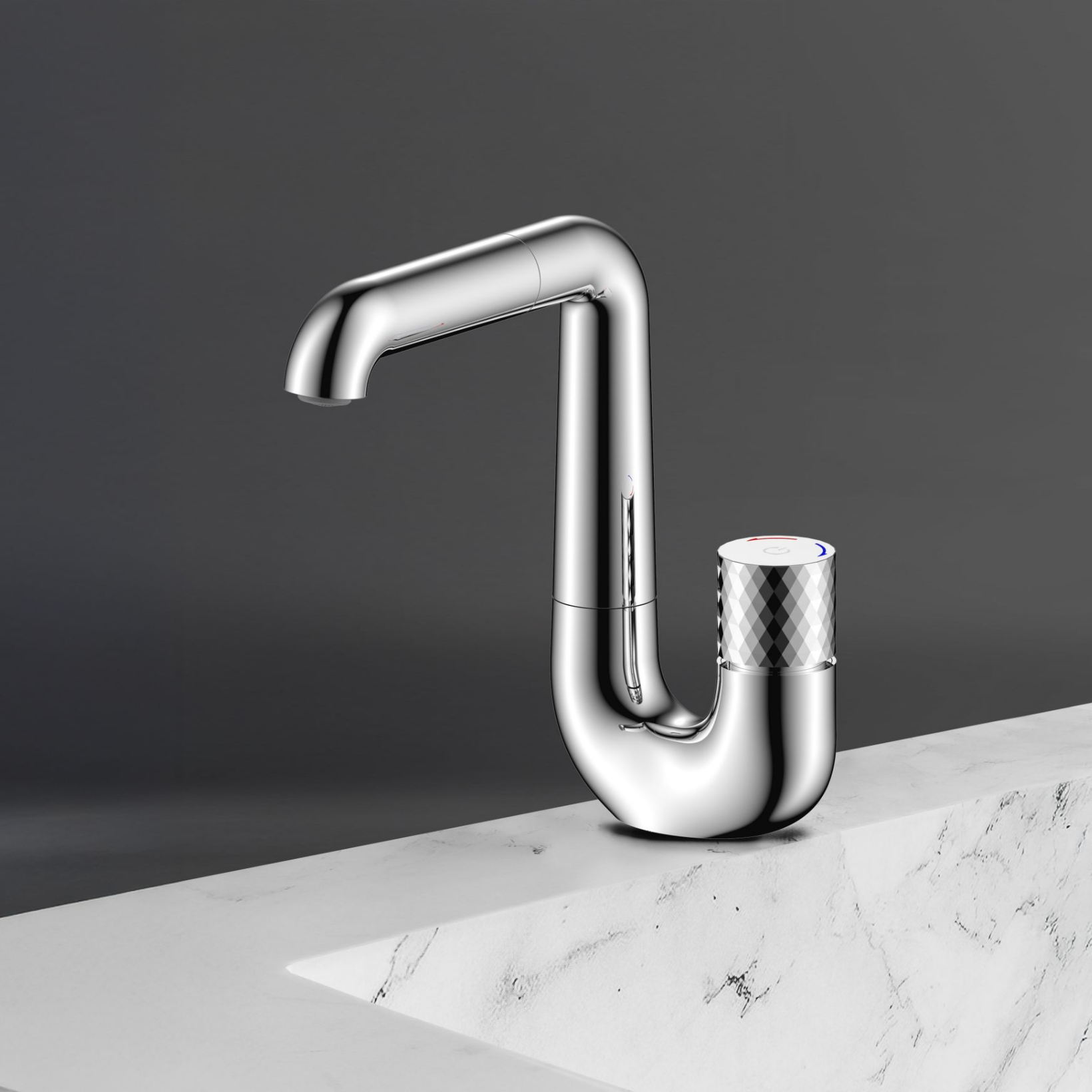 ALONI Flow wastafelkraan – drukknop – draaibare uitloop