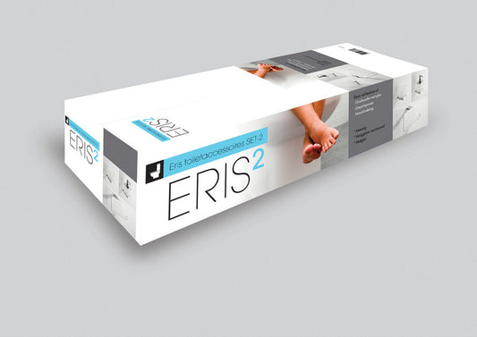 Eris Complete Accessoireset packaging showcasing quality toilet accessories by Wiesbaden.
