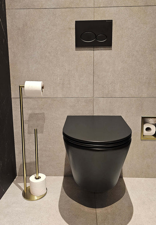 Porte-rouleau de papier toilette Alonzo avec porte-rouleau de réserve, autoportant, en laiton brossé PVD