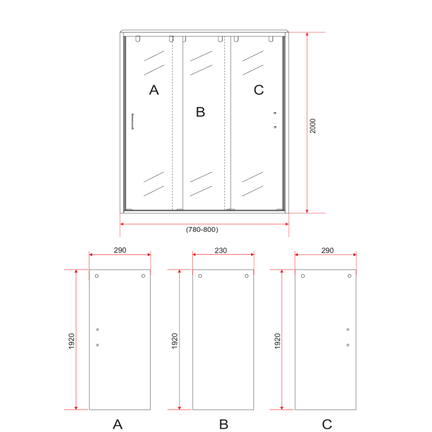 ALONI 3-Delige Nis Schuifdeur – 8 mm Veiligheidsglas