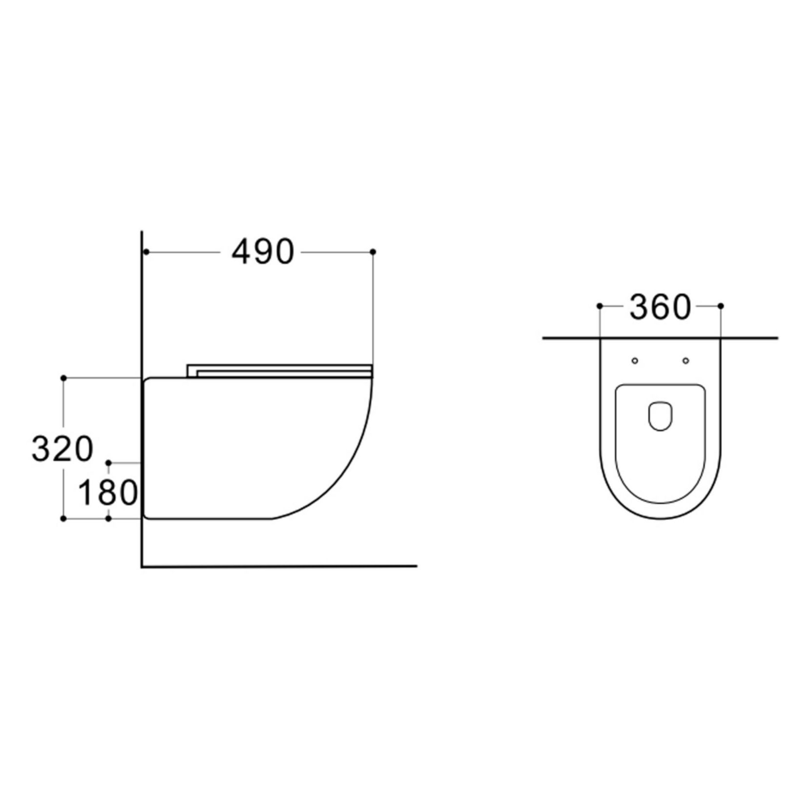Creavit Darlo hangtoilet / ophang WC met bidet – randloos – koud water – compact 49 cm