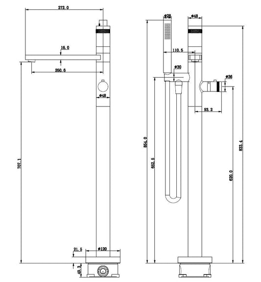 Vrijstaand Badthermostaatkraan Wiesbaden Bol 83,3 cm Compleet Chroom