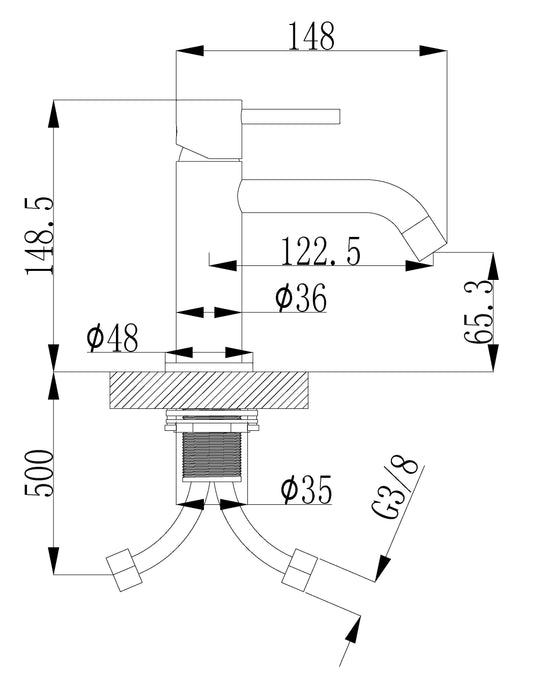 Style Uitloop 6,5 cm 1-hendel opbouw wastafelmengkraan Wiesbaden geborsteld messing goud