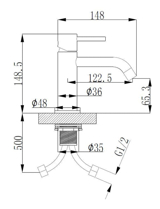 Opbouwwastafelmengkraan Wiesbaden Style Uitloop 6,5 cm 1-hendel geborsteld staal