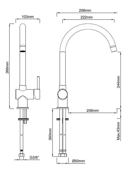 Robinet de cuisine Caral mat noir