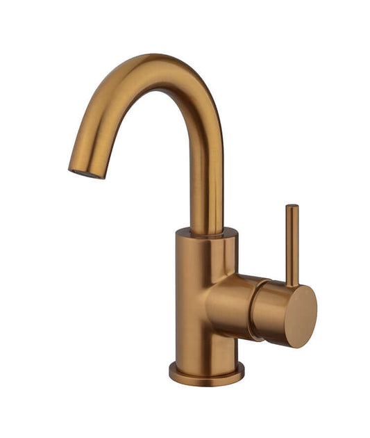 Robinet de lavabo Caral avec bec pivotant en bronze brossé cuivre PVD