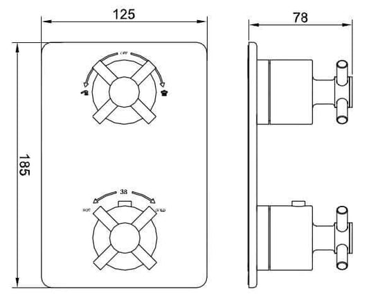 Partie de finition croisée thermostat encastré 2 voies chrome