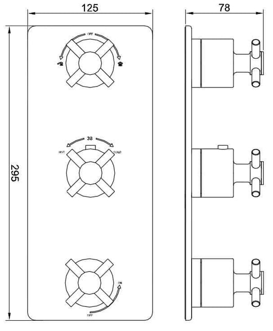 Partie de finition croisée thermostat encastré 3 voies chrome