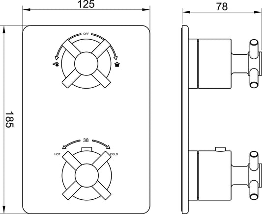 Partie de finition croisée thermostat encastré 2 voies acier brossé PVD