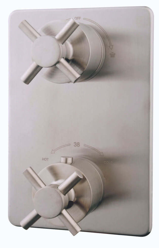 Partie de finition croisée thermostat encastré 2 voies acier brossé PVD