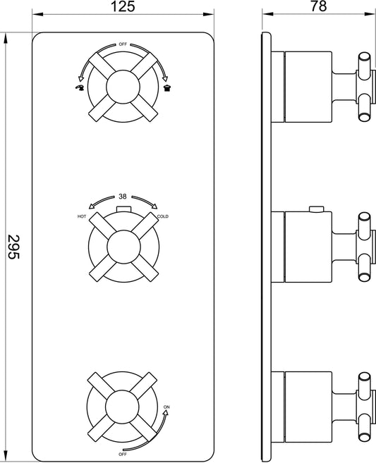 Partie de finition croisée thermostat encastré 3 voies acier brossé PVD