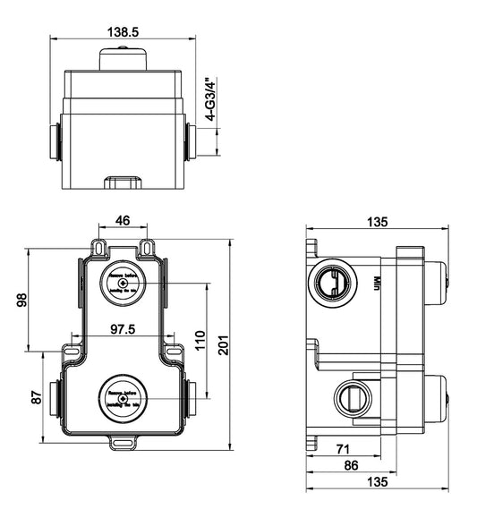 Boîtier encastré Caral thermostat encastré 2 voies
