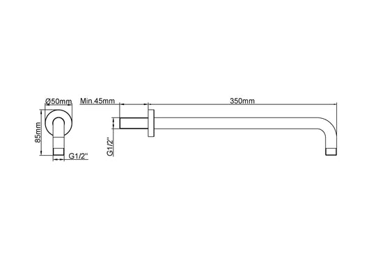 Wiesbaden Caral 35 cm douchearm met wandhouder geborsteld staal