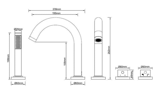 Caral élément de finition bord de baignoire thermostat 4-trous mat noir