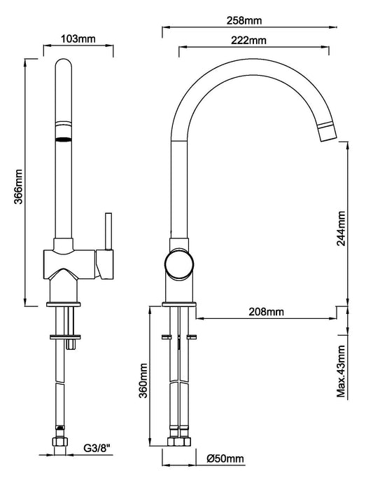 Robinet de cuisine Caral acier brossé PVD
